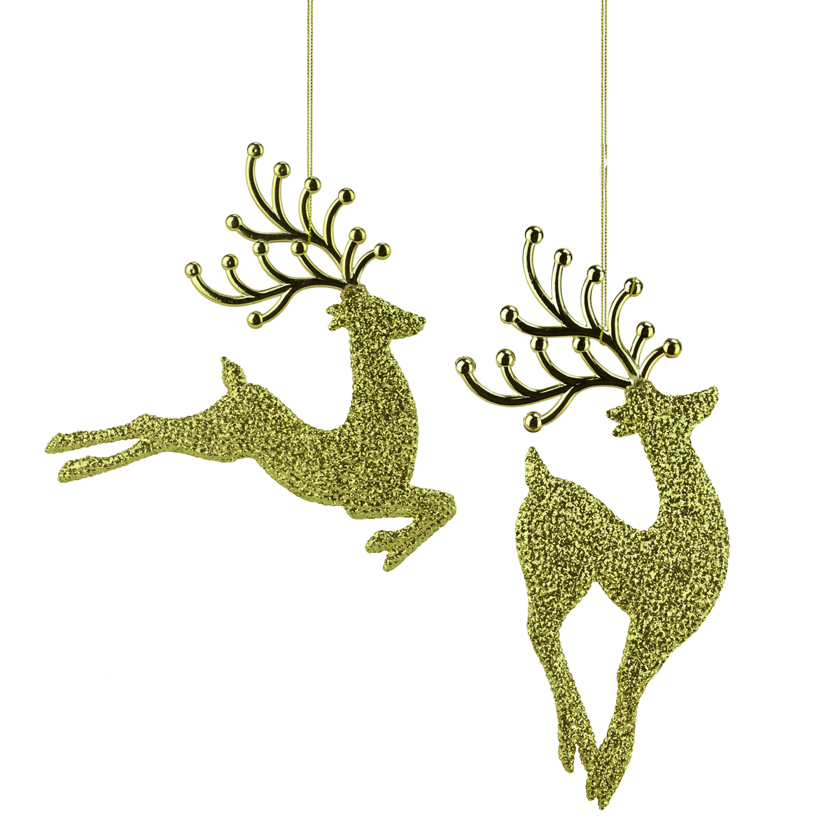Set of 2 Traditional Gold Glitter Deer Shaped Christmas Ornaments 8