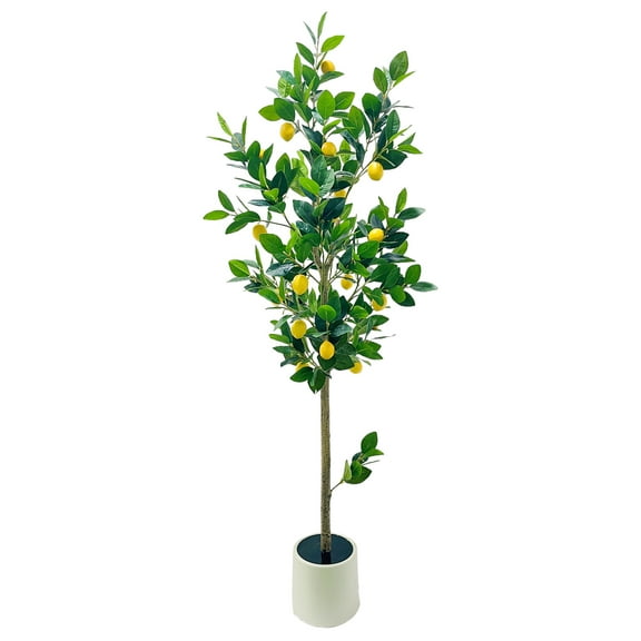 5FT Artificial Lemon Tree Potted - Realistic Faux Plant with Fruits in White Planter for Home Office Living Room Decor