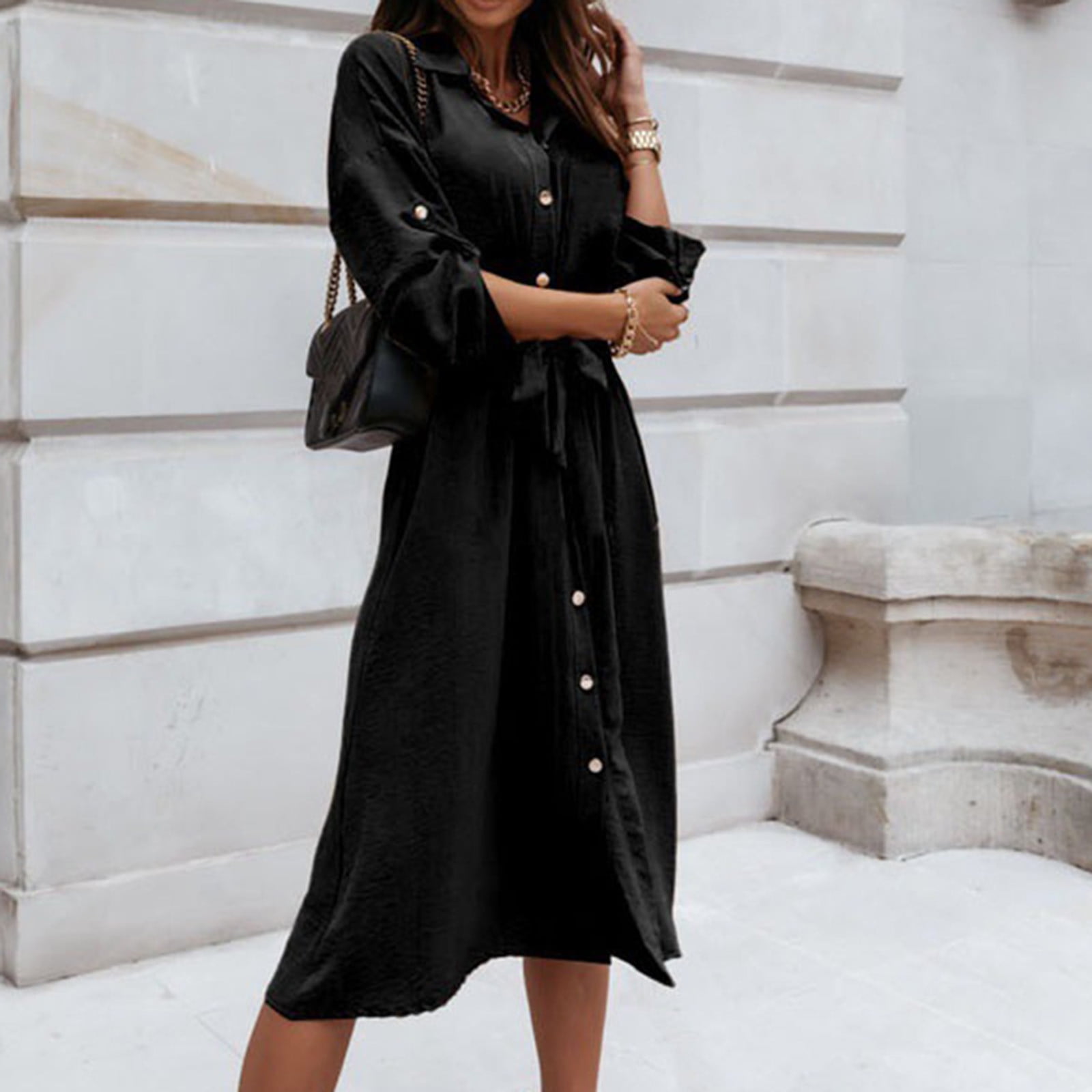 Black shirt dress long sleeve hot sale