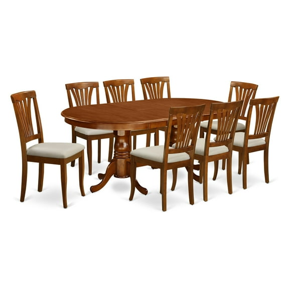 East West Furniture Plainville 9 Piece Lath Back Dining Table Set