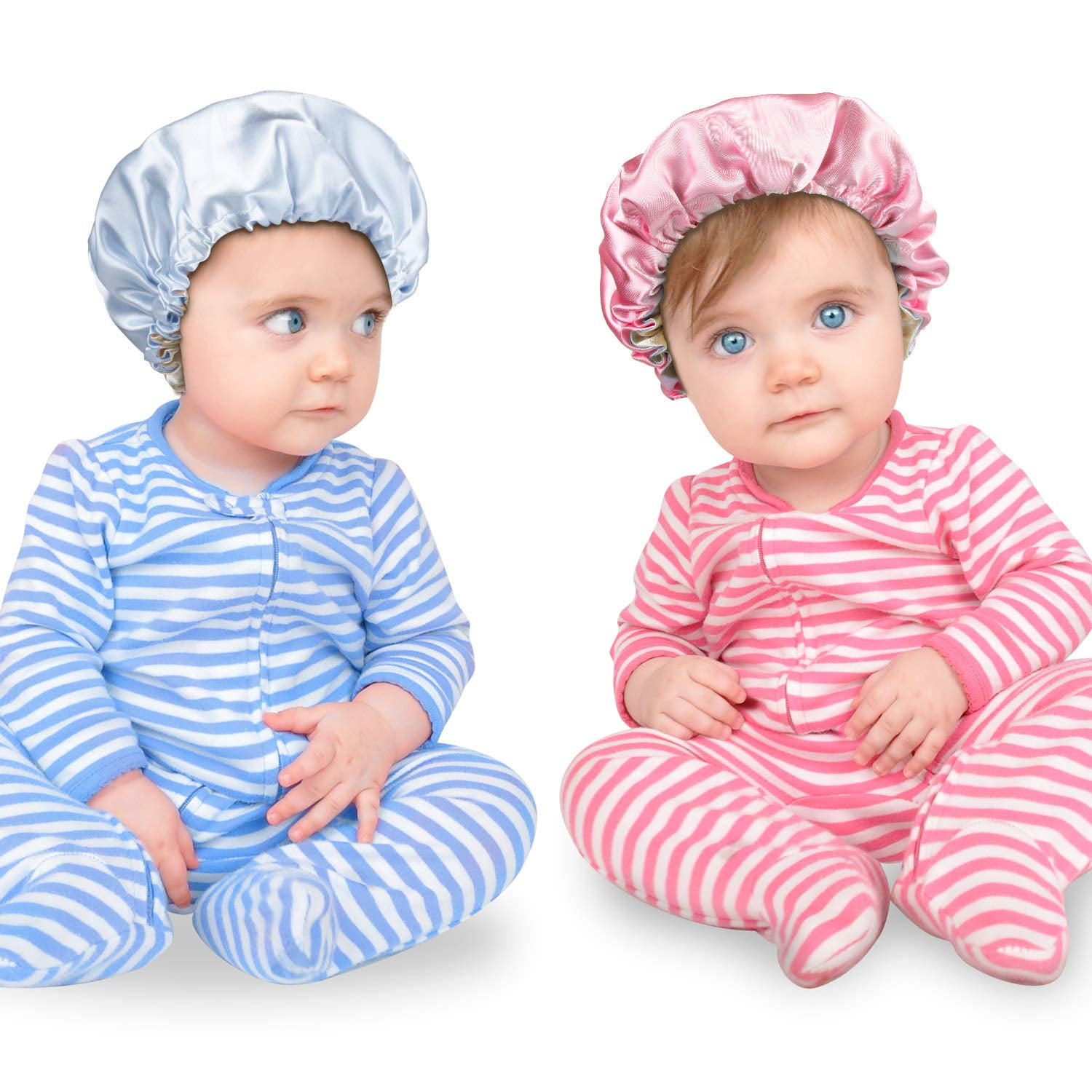 OUSITAID 3 Pieces Kids Satin Bonnet Sleeping Cap for Natural Hair Teens Toddler Child Baby Adjustable Satin Cap for Night Sleeping Reversible Double Layer Yellow/Pink/Sky Blue
