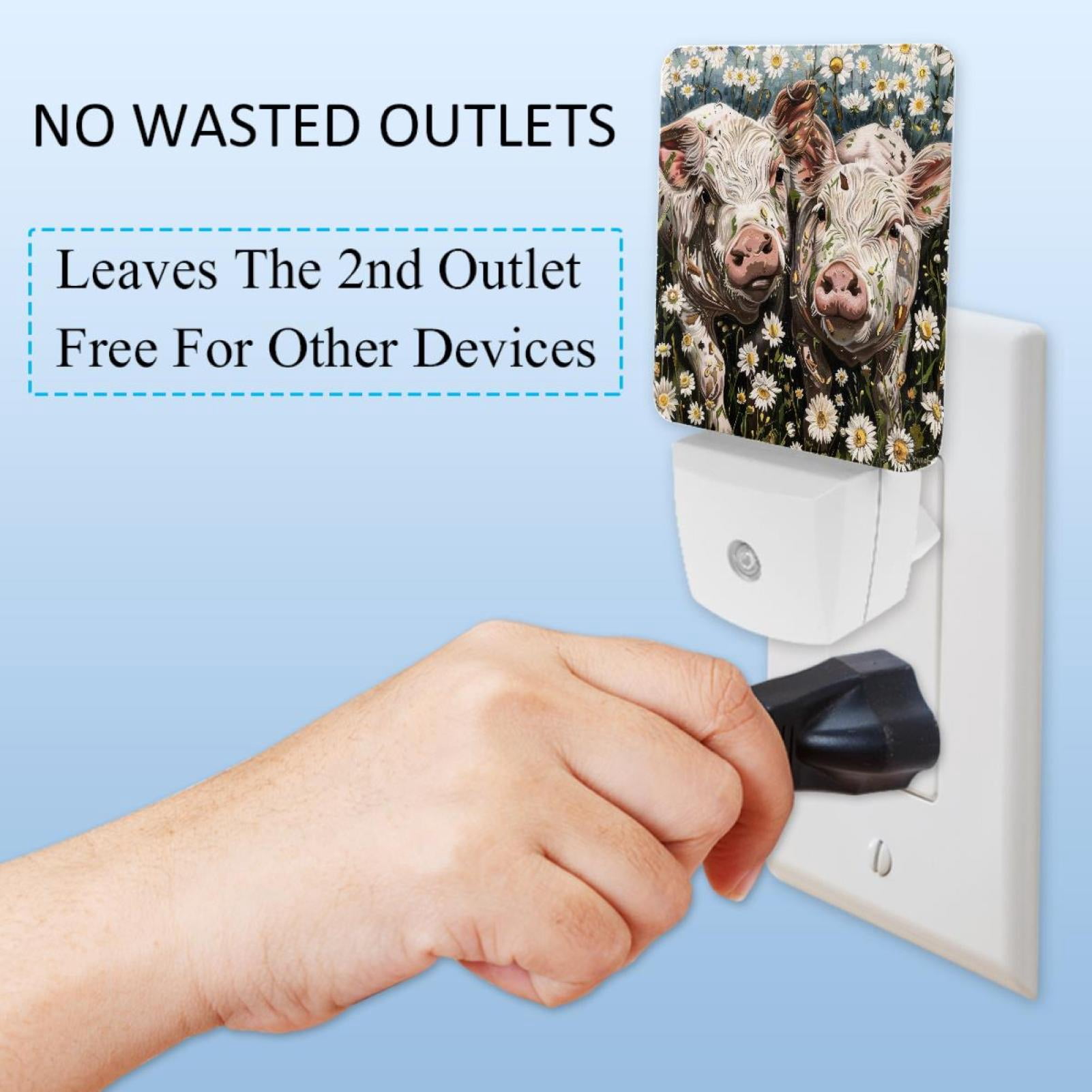 PhooArto Farm Pigs Daisy Flowers Plug in LED Night Light Auto Sensor Dusk to Dawn Decorative Night for Bedroom, Bathroom, Kitchen, Hallway, Stairs, Baby's Room, Energy Saving