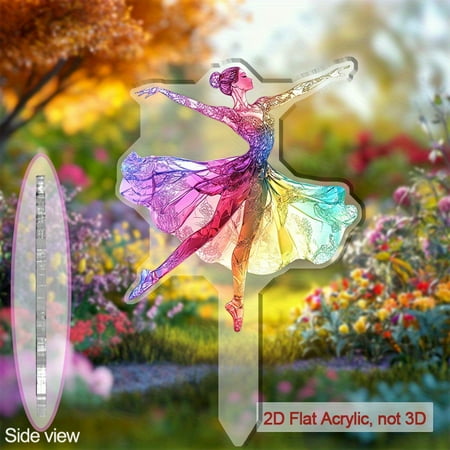 1pc 2d flat Acrylic Ground Insert Decoration featuring a crystal ballerina twirling in graceful elegance perfect for garden and courtyard displays
