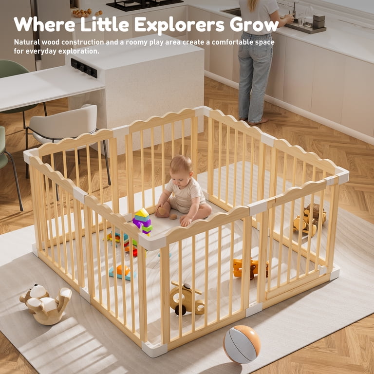 Babyeap Foldable Wooden Baby Playpen, 47x47 Inch photo 5