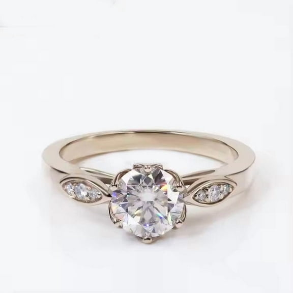 1.5ct Round Cut Lab-Created Moissanite & Diamond Engagement Ring in Sterling Silver – Stunning and Elegant Jewelry for Women