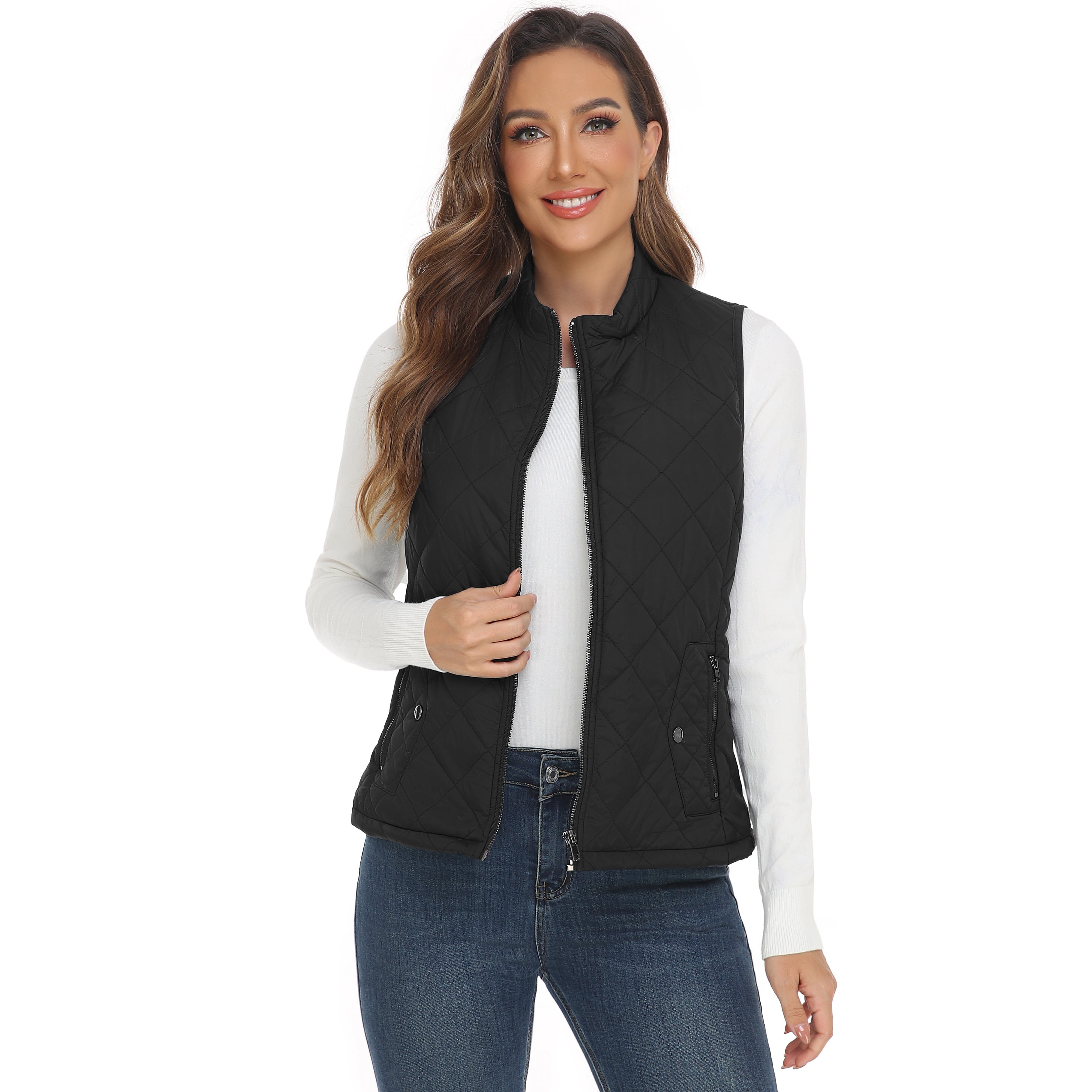 LK women's vest - Stand Collar Lightweight Padded Gilet for Women (Black-S)