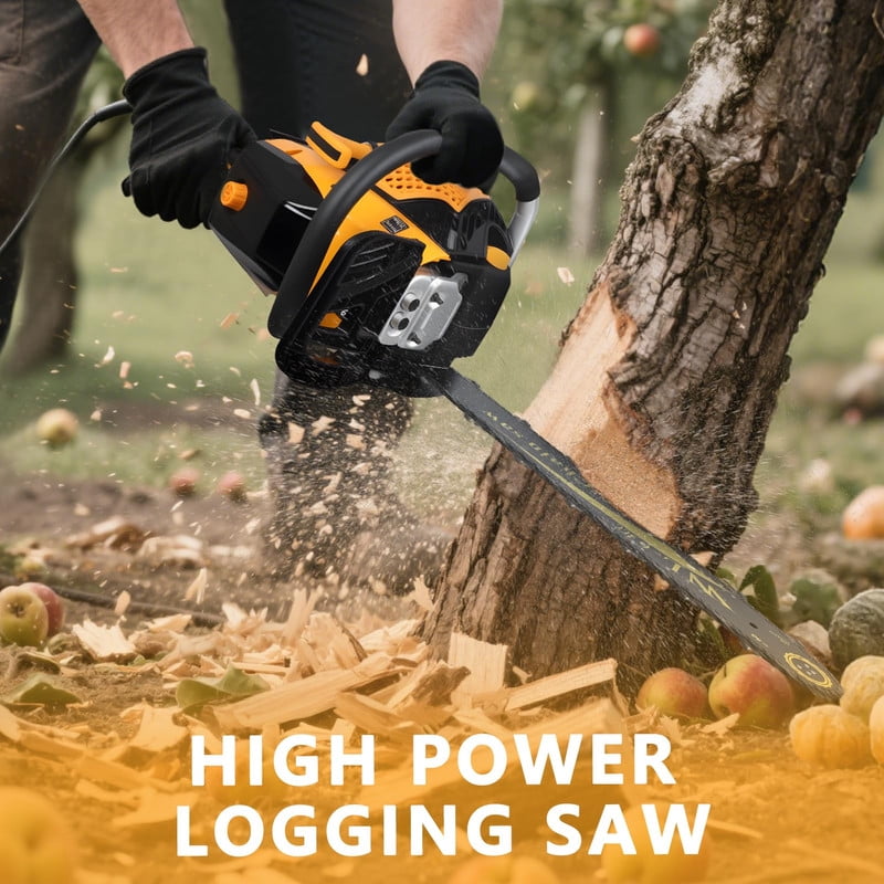 YNCE 63CC Gas Powered Chainsaw 20 Inch, Lightweight Top Handle Handheld Chainsaw with Quenched Chain, Auto Lubrication, Safety Lock & Quick Stop for Tree Wood Cutting