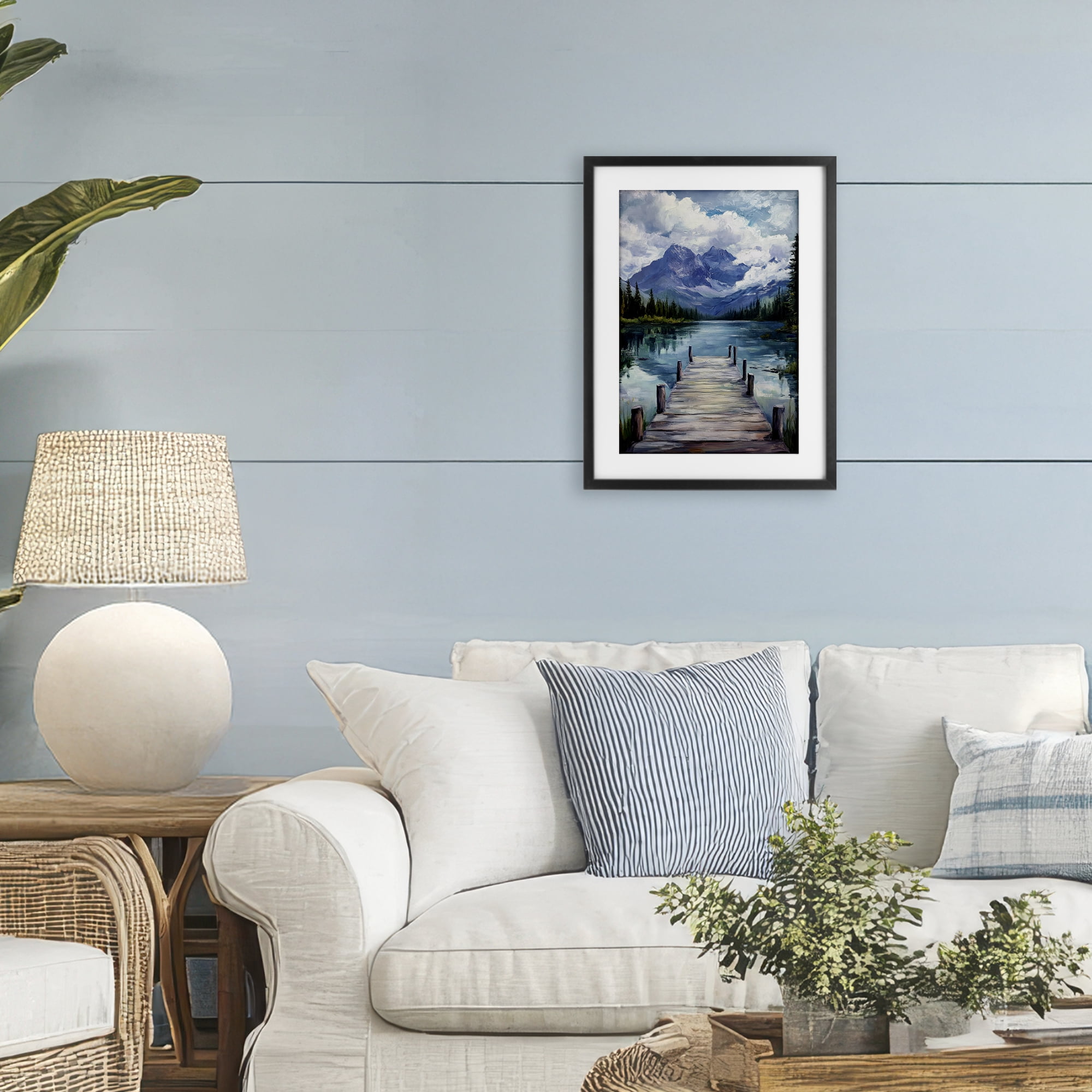 Stupell Industries Weathered Dock on Mountain Lake Black Framed Print Under Glass, design by Petal Prints Design