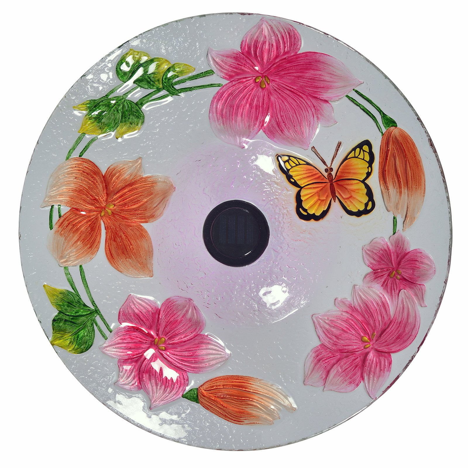 Peaktop Outdoor 18-Inch Flower Fusion Glass Solar Birdbath w Stand by Teamson Design Corp.