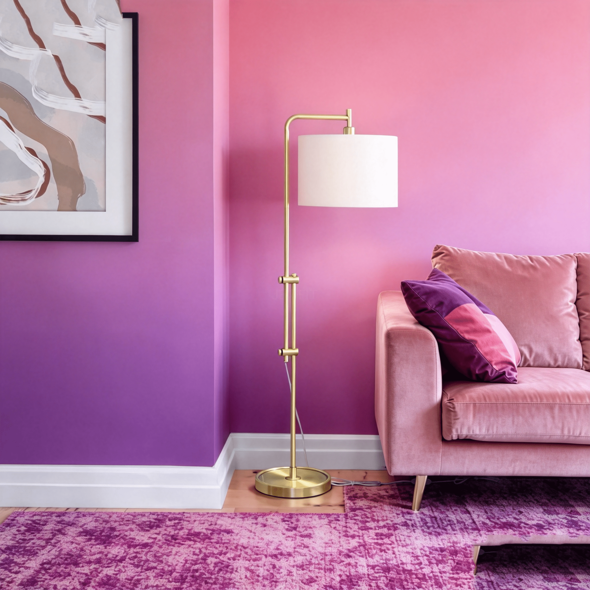 JERFIT Modern Arc Floor Lamp with Drum Shade, Gold Metal Standing Light for Living Room, Reading Nook, Bedroom or Office