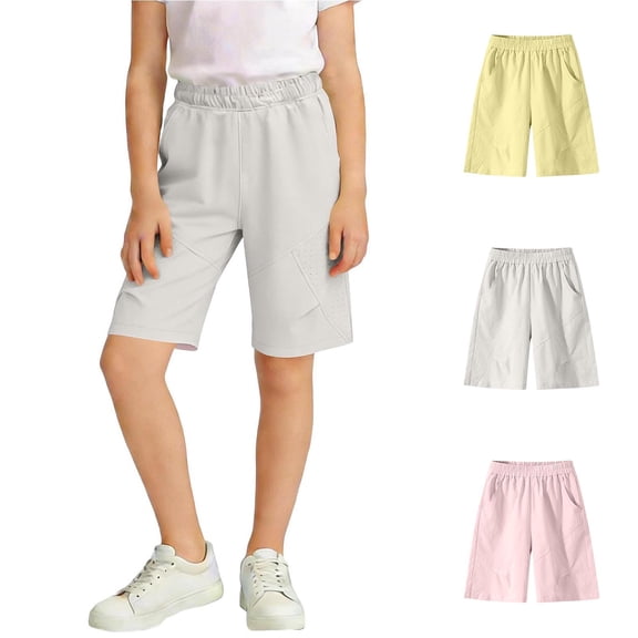 Jinhomg Girls High Waist Shorts Wide Leg Bermuda Shorts With Pockets Kids Soft Comfy Lounge Shorts Summer Vacation Short Pants for 4-16Y