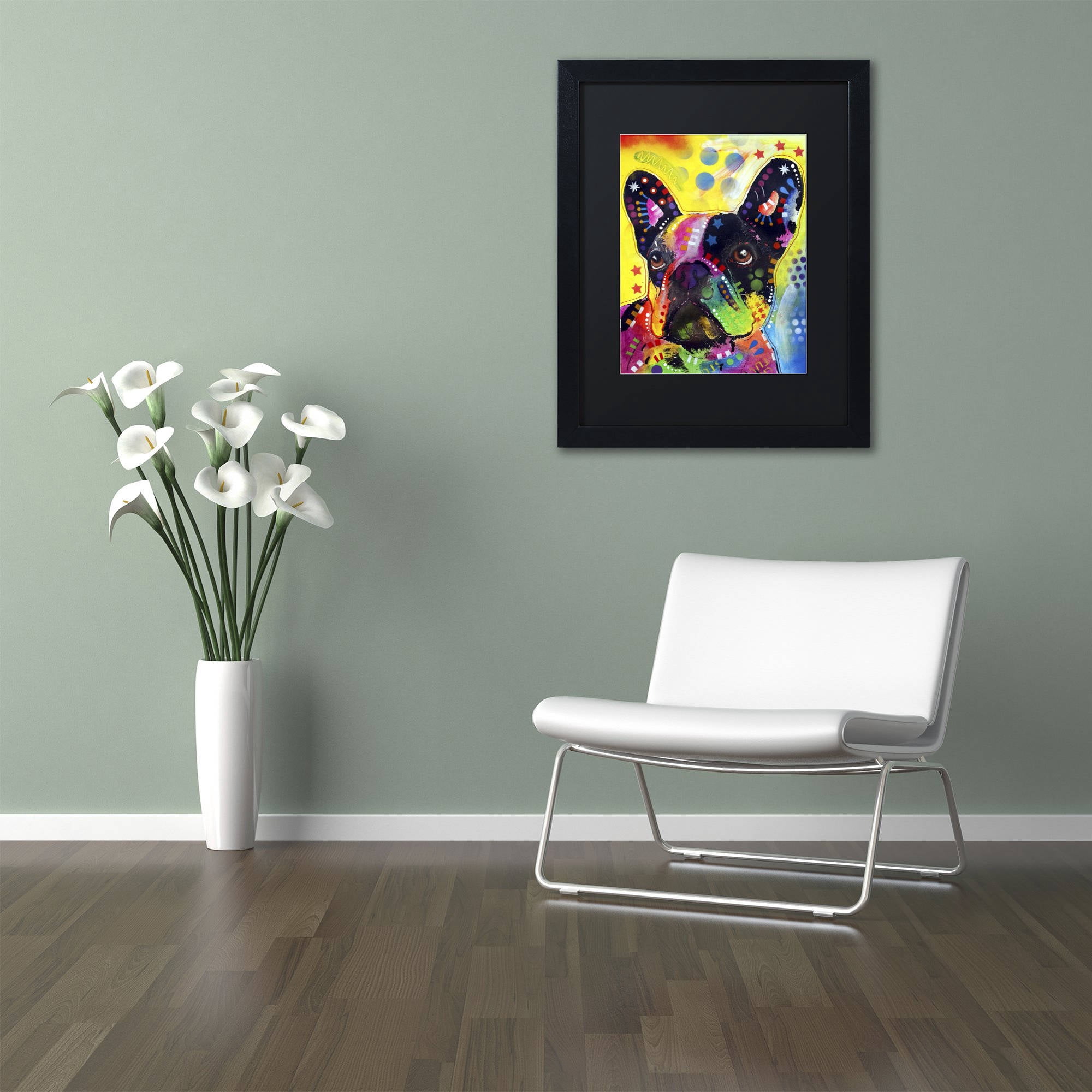 Trademark Fine Art "French Bulldog 2" Canvas Art by Dean Russo, Black Matte, Black Frame