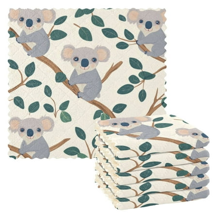

6 Pieces of Kitchen Towels 11x11Inch Kitchen Dish Cloths Kitchen Dish Towels Reuseable Cleaning Cloths Cute Little Koala