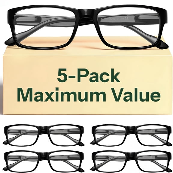 HBMYN 5-Pack Reading Glasses Blue Light Blocking, Spring Hinge Readers for Women Men Anti Glare Filter Lightweight Eyeglasses