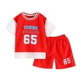 thumbnail image 1 of Odeerbi Niños Niñas Uniforme de Baloncesto Atlético Conjunto Número Falso Camiseta de Dos Piezas Pantalones Cortos Ropa Deportiva Ligera Para 1-12 Años, 1 of 5