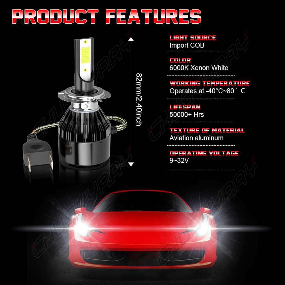 RIDROID 6x LED Headlight Bulbs Kit: H7 High/Low Beam & H11 Fog Light (6000K White)