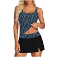 thumbnail image 2 of Xdegoge Swimsuits for Women Scoop Neck Skirted Tankini Sets Two Piece Bathing Suits Smooth Tropical Floral Print Slit Detail Tummy Control Modest Beachwear, 2 of 5