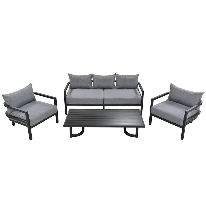 4-Piece Steel Frame Outdoor Sectional Sofa Set with Coffee Table, Patio Conversation Set with Cushions, Patio Furniture Set for Garden, Lawn & Backyard