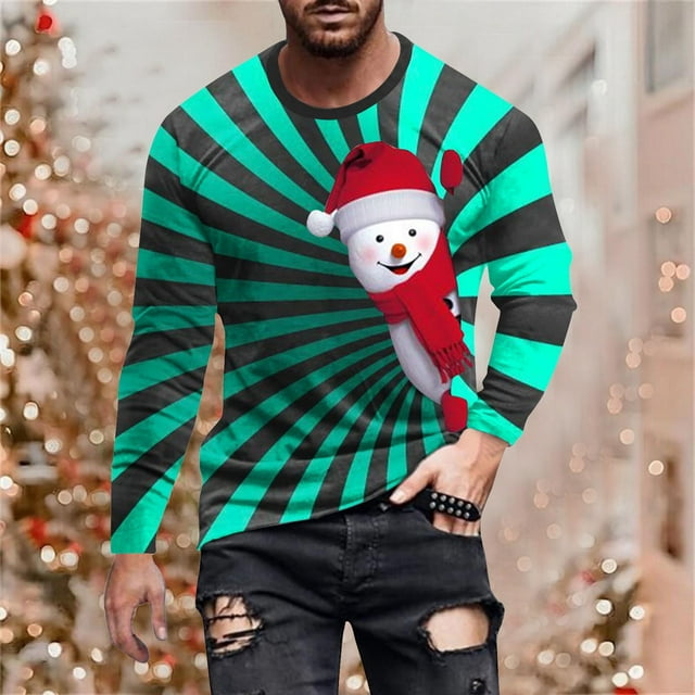 Blusas y camisas de manga larga con cuello redondo para hombre, estilo casual, cuello redondo, manga larga, camiseta estampada de Halloween, blusa de poliéster para hombre.
