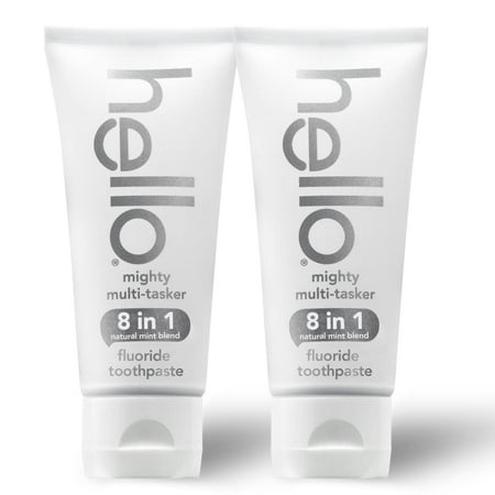 hello Mighty Multitasker Fluoride Toothpaste 8-in-1 Toothpaste with Minty Flavor Anticavity Antigingivitis Antisensitivity Strengthens Enamel and Whitens 2 Pack 4.0 Oz Tubes