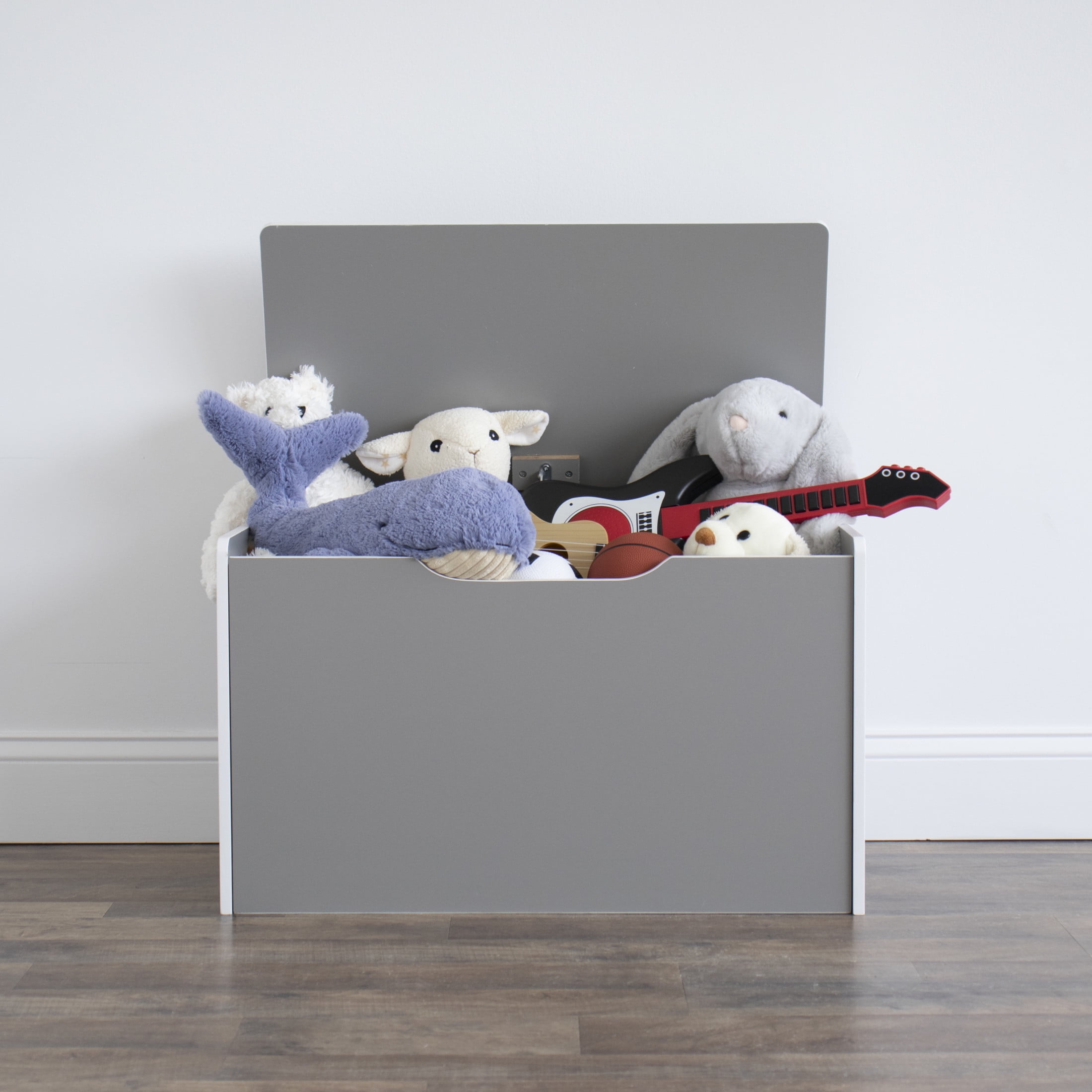 Humble Crew Kid Toy Box,  Hinged Toy Storage Chest with Lid, Grey/White