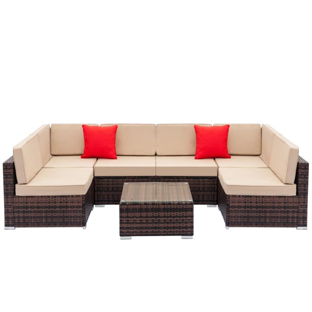 Ubesgoo 7pc Furniture Sectional Pe Rattan Wicker Patio Rattan Sofa Set Couch Walmart Com Walmart Com