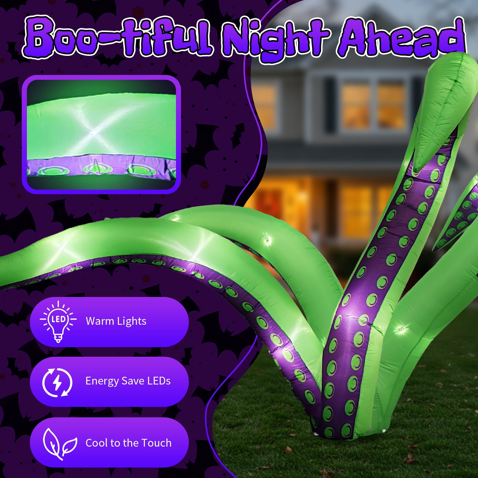 Astoutdoor 2 Pack Halloween Inflatable Octopus Tentacles, 6.9 ft Hanging Outdoor Decoration with Built-in White LED Lights, Polyester, 9.84 in L x 7.09 in W x 9.45 in H