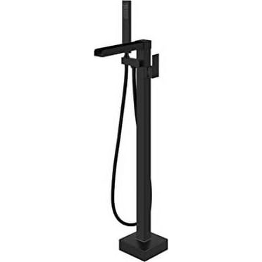 gotonovo Black Freestanding Bathtub Faucet Floor Mount Tub Filler Single Handle Brass Tap with Hand Shower and 360 Degree Swivel Spout