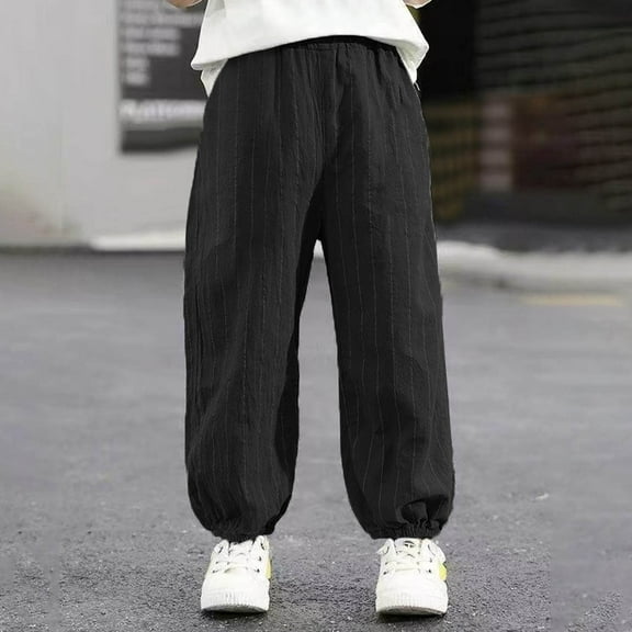 uublik Boys Girls School Uniform Pants Size 2T-12 Casual Basic Lounge Jogger Pants Elastic Waist Jogger Sport Workout Trousers Black
