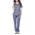 thumbnail image 3 of Dagacci Medical Uniform Women's Colorblock V-Neck Natural Stretch Scrubs Set (Pewter Gray,M), 3 of 5