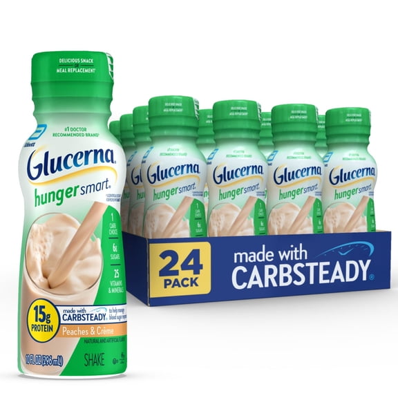 Glucerna Hunger Smart Diabetic Protein Shake, Peaches & Crème, 10-fl-oz Bottle, 24 Count