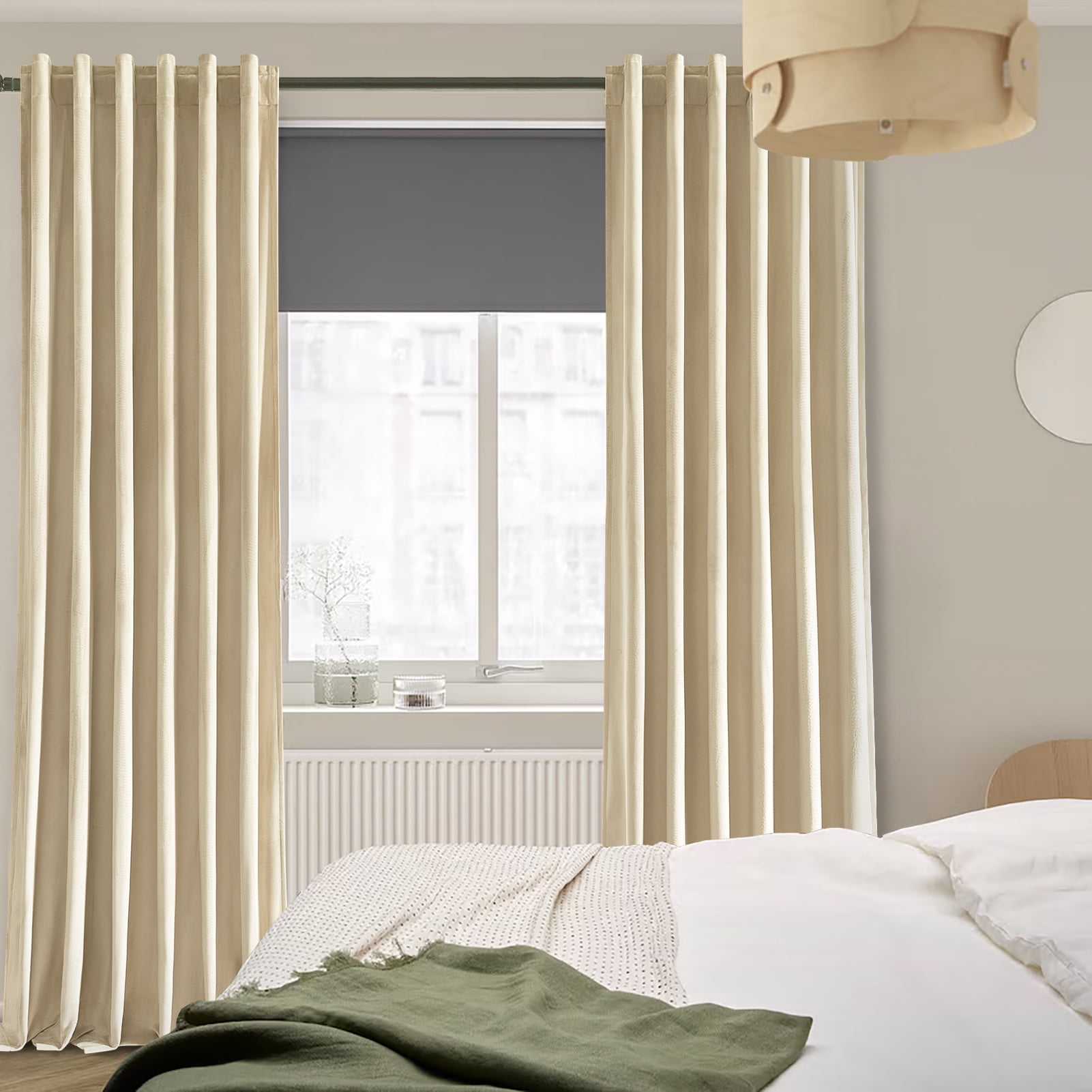 Jainmy Beige Velvet Curtains 108 Inches for Living Room Bedroom Soft Room Darkening Thermal Insulated Back Tab Curtains Drapes,52"x108", 2 Panels