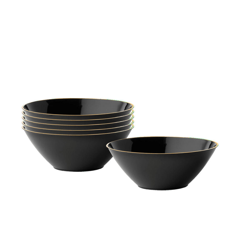 [20 Pack 6 oz] Plastic Soup Bowls Disposable Black/Gold Rimmed