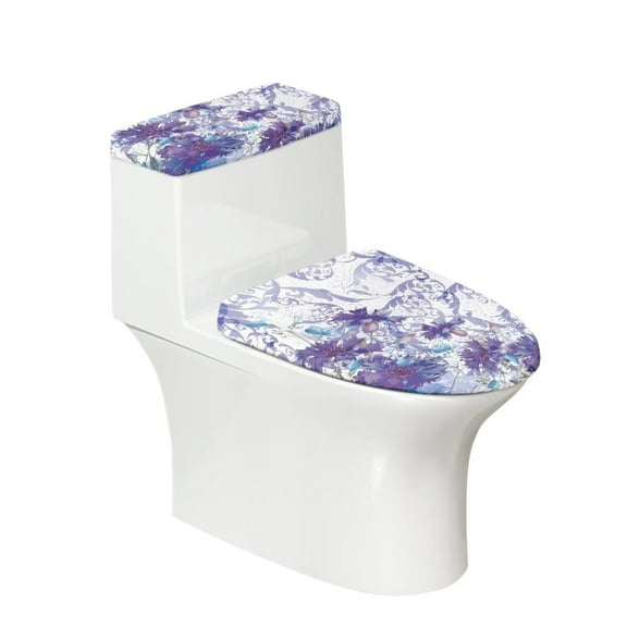 Renewold Washable Toilet Lid Covers for Bathroom 2 Pieces Aesthetic Polyester Toilet Lid Dust Cover Purple Flowers Tank Lid Covers Decor Keep Toilet Clean