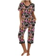 thumbnail image 2 of Tnhcen Women's Floral Print Sleepwear Cooling V-Neck Tee Capri Pants with Pockets Summer Women's Pajamas Set S-2XL, 2 of 5