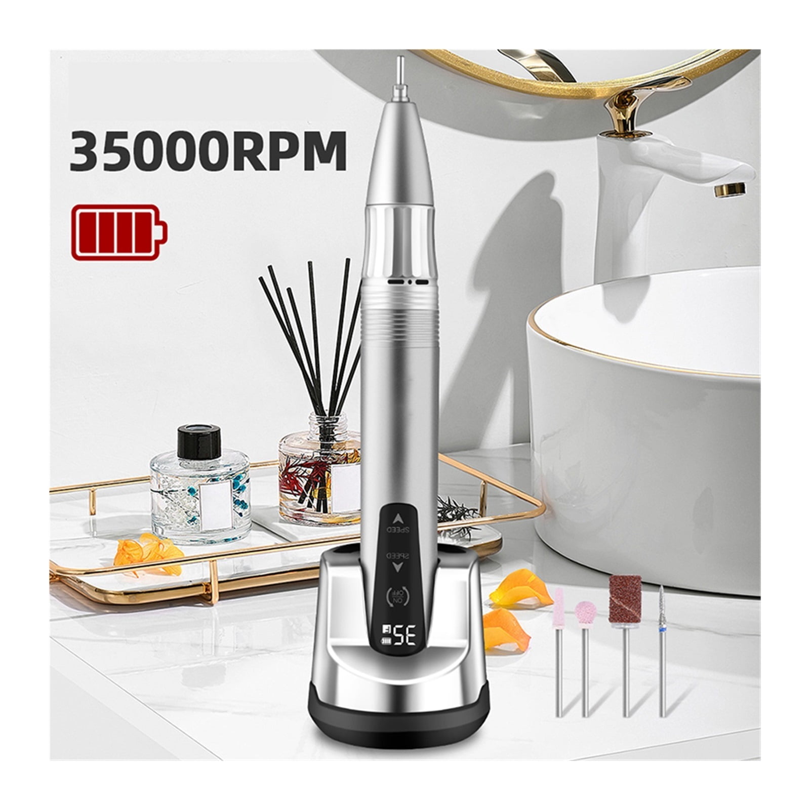 35000RPM Cordless Nail Drill Machine, Rechargeable Portable Electric Nail File With Touch Screen For Manicure Salon Tool ,Low Noise