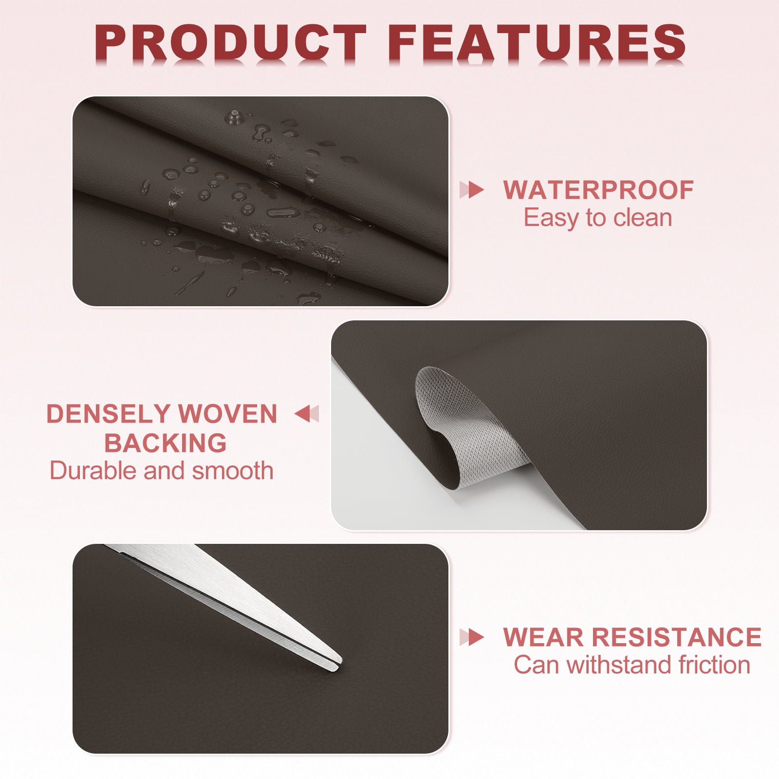 63x39.4in Faux Leather Sheets,  Faux Leather Fabric Sheets Vinyl Fabric Synthetic Soft Waterproof PU for Replacement Upholstery Car, Coffee