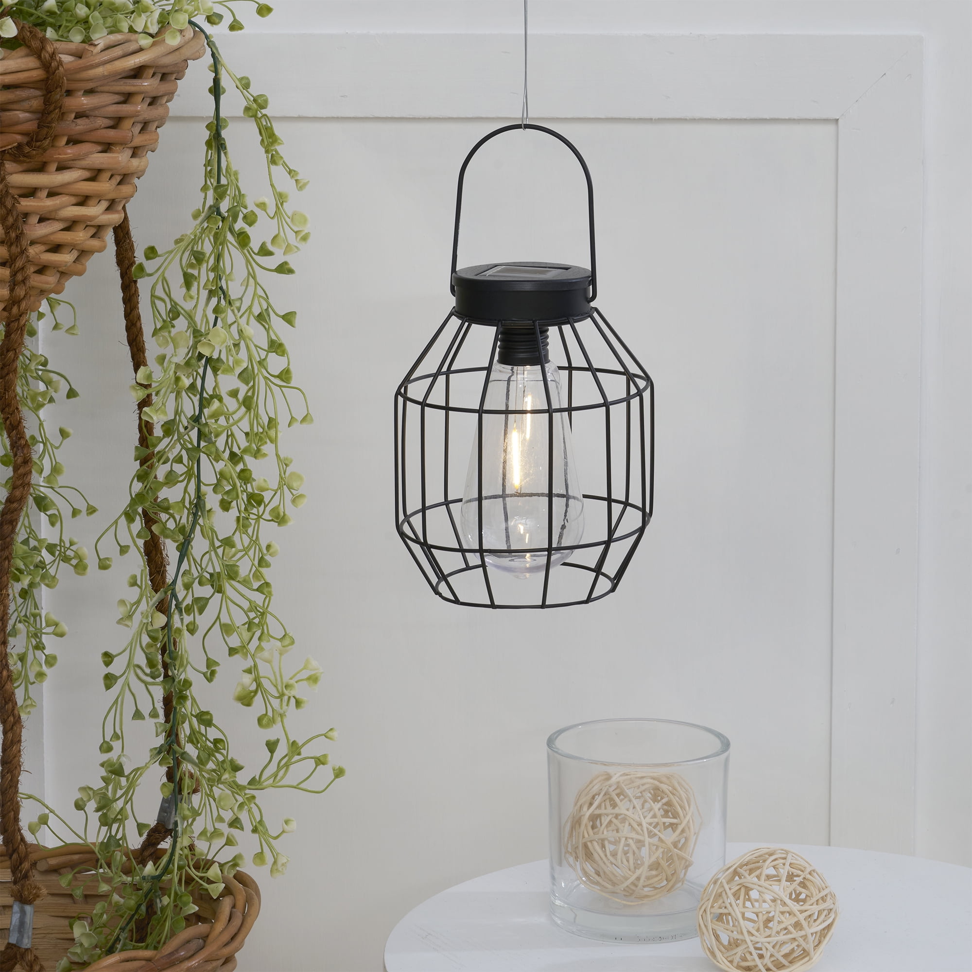 (2 pack) Better Homes & Gardens Solar Powered Warm White LED Outdoor Pendant Light, Black
