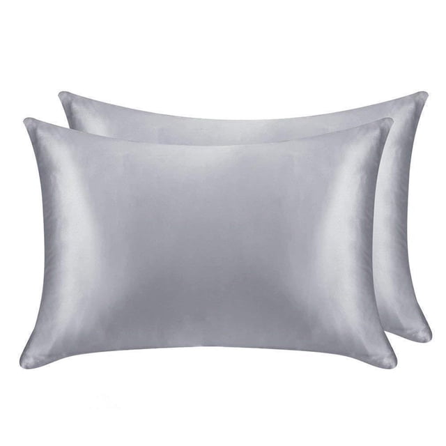 Queen Hair and Skin Satin Pillowcase - 2 Pack Dark Gray Silk Pillowcases 20" x 30" - 2 Pack Satin Pillowcases with Wrap Closure