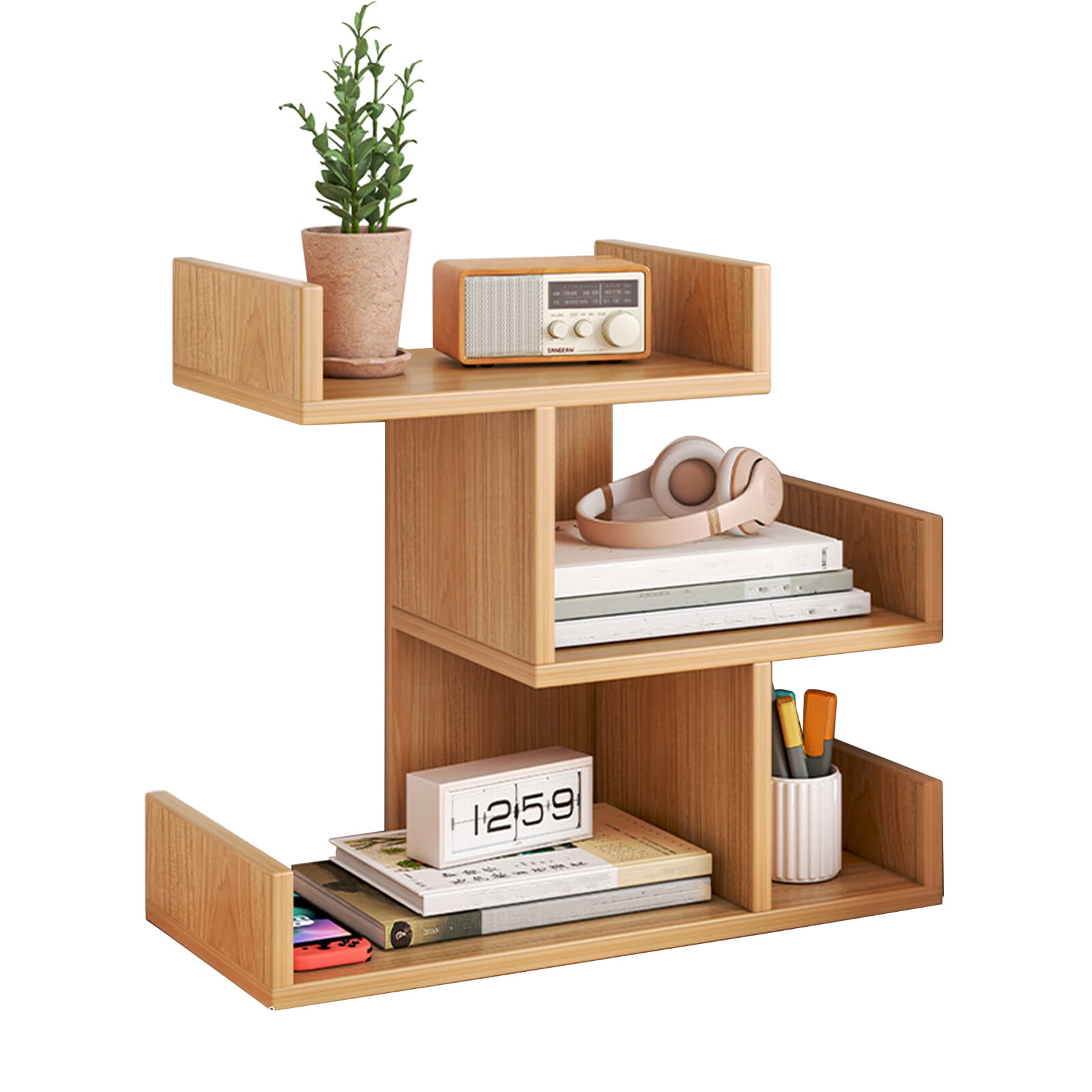 Wood Desktop Shelf Organizer with 3 Tiers, Assembled Countertop Small
