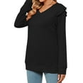 thumbnail image 4 of HUBERY Women Ruffled Spliced V Neck Long Sleeve Tunic Solid Color Pullover Top, 4 of 7