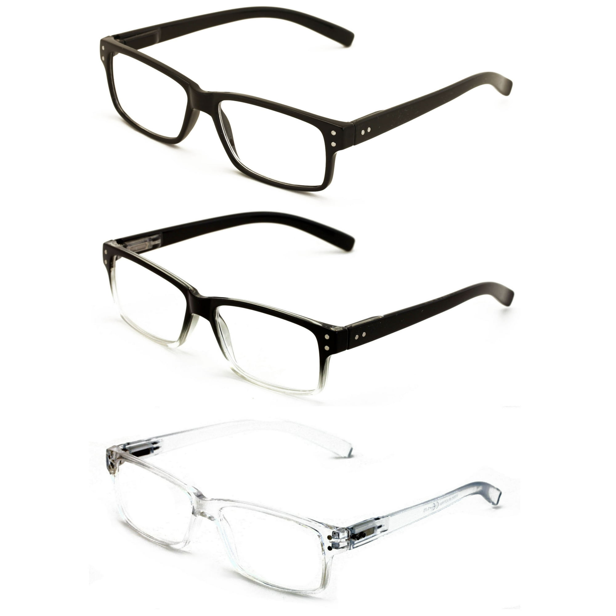 3 pairs of men women rectangular modern reading glasses - comfortable readers with spring hinges +1.00