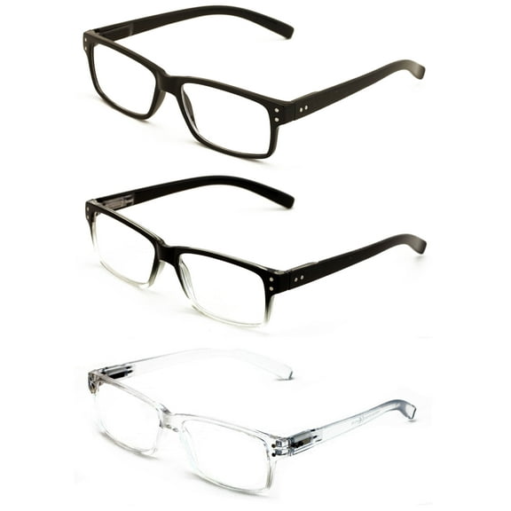 3 pairs of men women rectangular modern reading glasses - comfortable readers with spring hinges 1.00