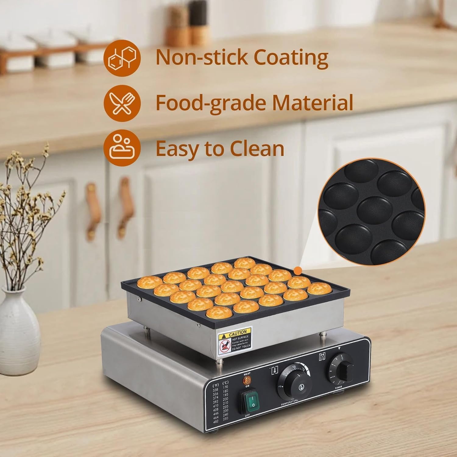 Kicctian Mini Pancake Maker, 25-Hole 1.8" Round & 1.6" Heart Nonstick Waffle Maker, Adjustable Temperature, 850W