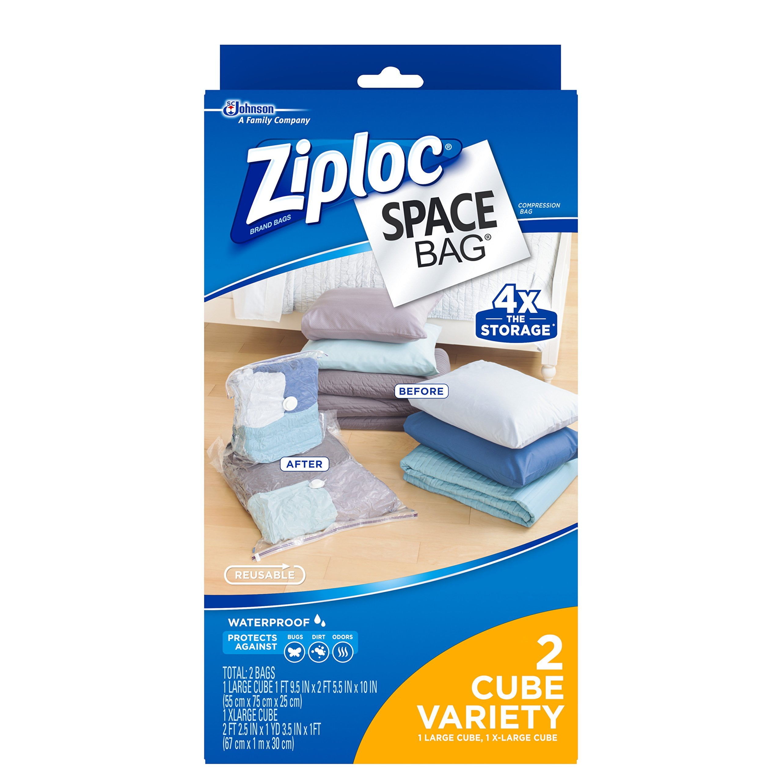 Ziploc Reusable Clothes Storage Bags, 2 Piece Cube Combo Vac Bags, 1