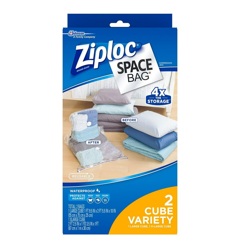 Ziploc Reusable Clothes Storage Bags, 2 Piece Cube Combo Vac Bags, 1