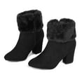 thumbnail image 1 of Unique Bargains Women's Faux Fur Block Heel Round Toe Ankle Boots, 1 of 7