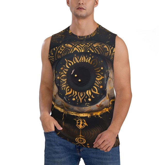 Fotbe Mystical Golden Eye Men's Camiseta sin Mangas Estampada para Hombres, Playera Casual para Gimnasio, Entrenamiento, Playa-X-Large