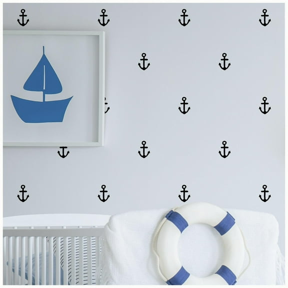 Anchors Nautical Vinyl Wall Pattern Decal Stickers (3"H x 2"W, Metallic Silver)