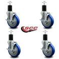 thumbnail image 2 of 5 Inch Blue Poly Swivel 1-3/4 Inch Expanding Stem Caster Set with Brake SCC, 2 of 2